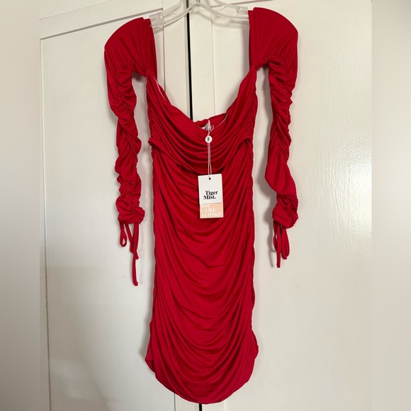Tiger Mist Red Ruched Cut Out Mini Dress - Picture 3 of 6